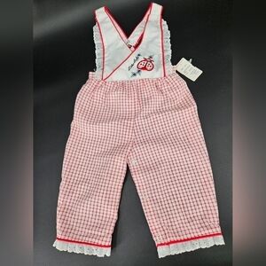 🐞 NWT 80s Carter's 12 Month Overalls Outfit Vintage LITTLE LADYBUG Red Plaid
